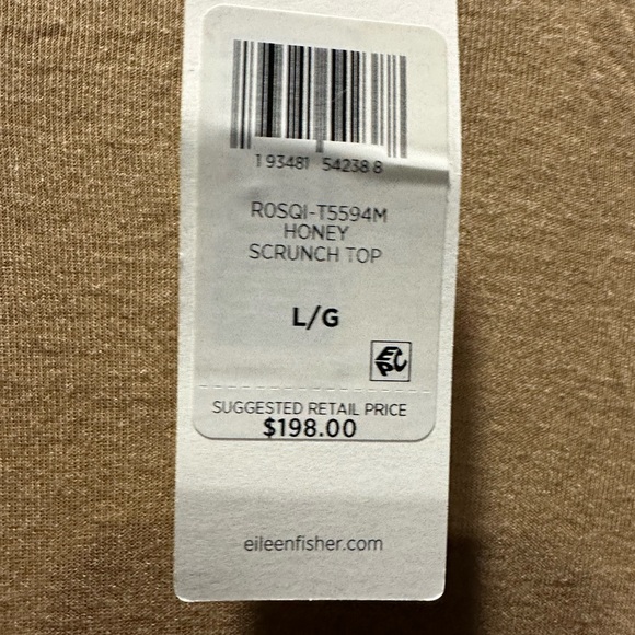 EILEEN FISHER Tencel Scrunch Neck Top Honey Large NEW NWT REG $198 - Picture 3 of 5